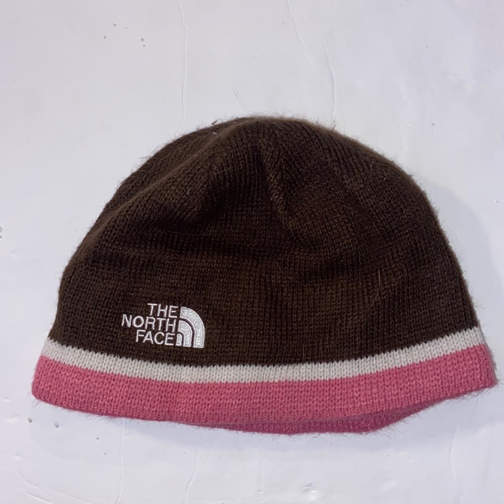 The North Face Brown and Pink Winter Knit Kids Hat